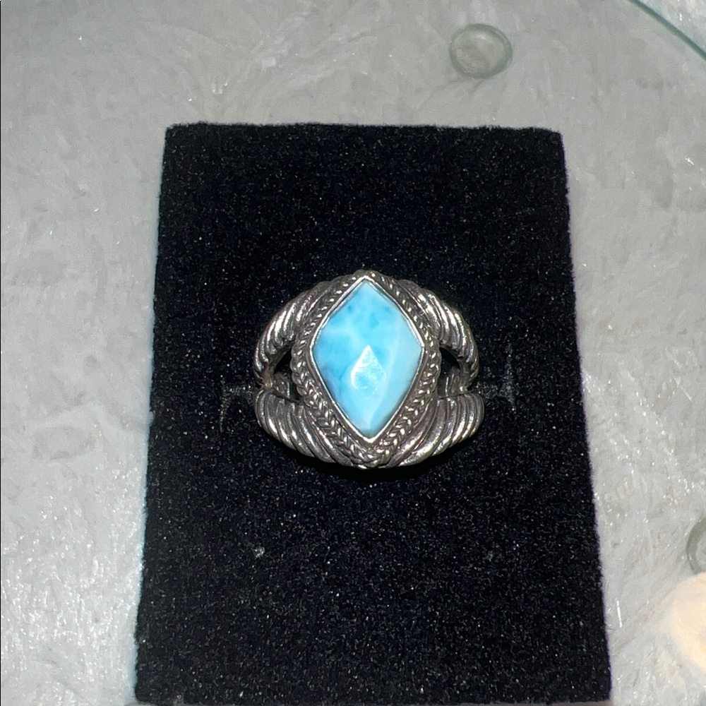 Luxury Artisan of Bali Larimar Ring, Artisan-Crafted in Solid Sterling Silver